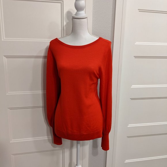 HALOGEN Red Bishop Sleeve Merino Blend Sweater SZ L - Picture 4 of 10